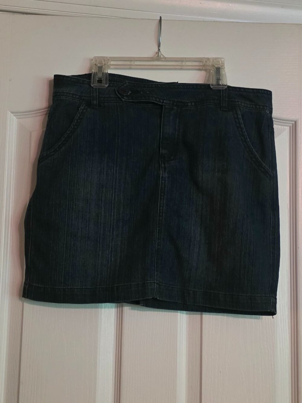 Dark Blue Lightly Distressed Denim Skirt, Size 8, Blue Epic Brand